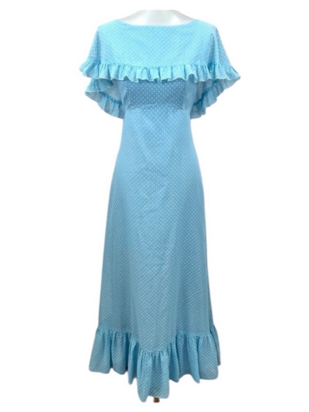 Vintage 60’s Mid Century House of Bianchi Polka Dot Ruffle Capelet Maxi Dress